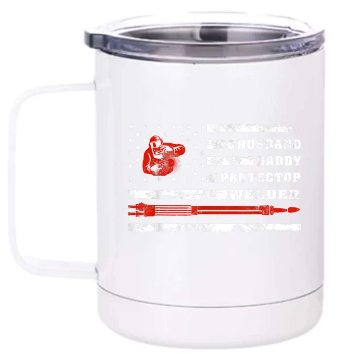 Vintage Retro Husband Daddy Protector Welder American Flag Front & Back 12oz Stainless Steel Tumbler Cup