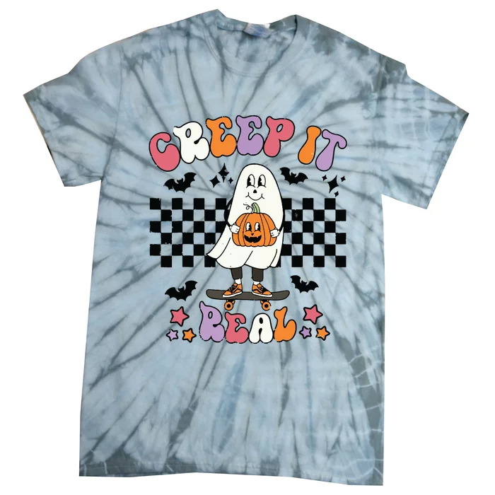 Vintage Retro Halloween Creep It Real Ghost Boy Fall Season Tie-Dye T-Shirt