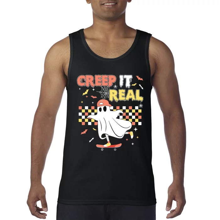 Vintage Retro Halloween Creep It Real Ghost Boy Fall Tank Top