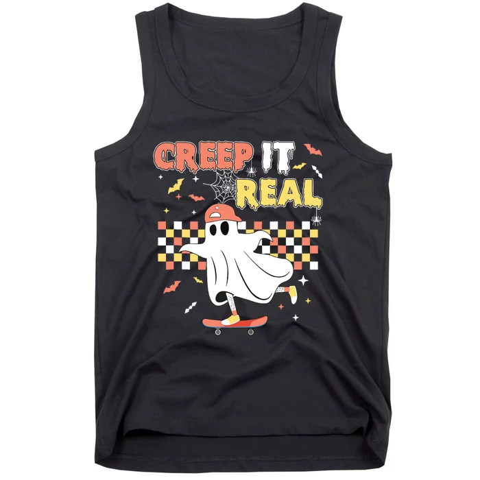 Vintage Retro Halloween Creep It Real Ghost Boy Fall Tank Top