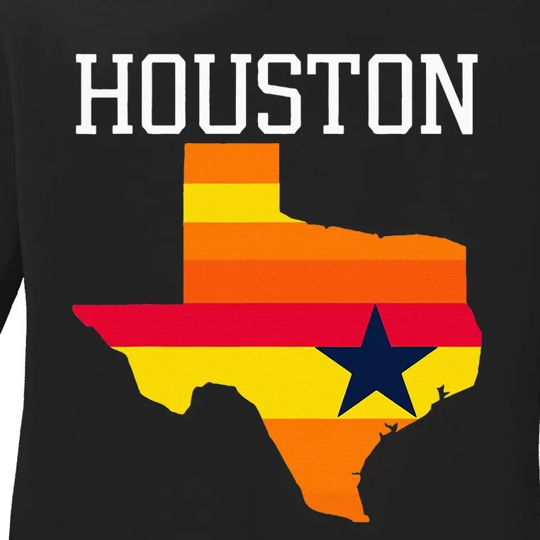 Vintage Retro Houston Texas Ladies Long Sleeve Shirt