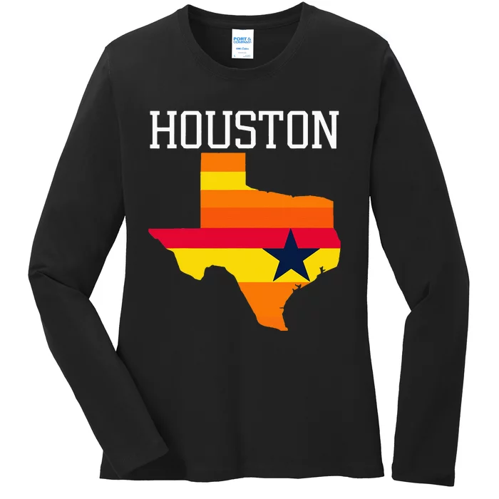 Vintage Retro Houston Texas Ladies Long Sleeve Shirt