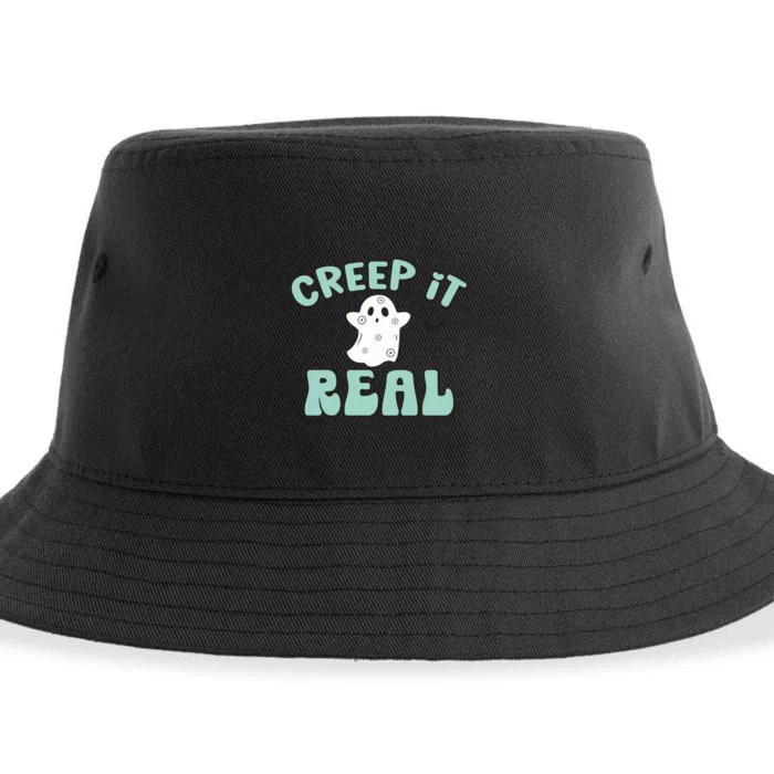 Vintage Retro Halloween Creep It Real Ghost Boy Fall Season Gift Sustainable Bucket Hat