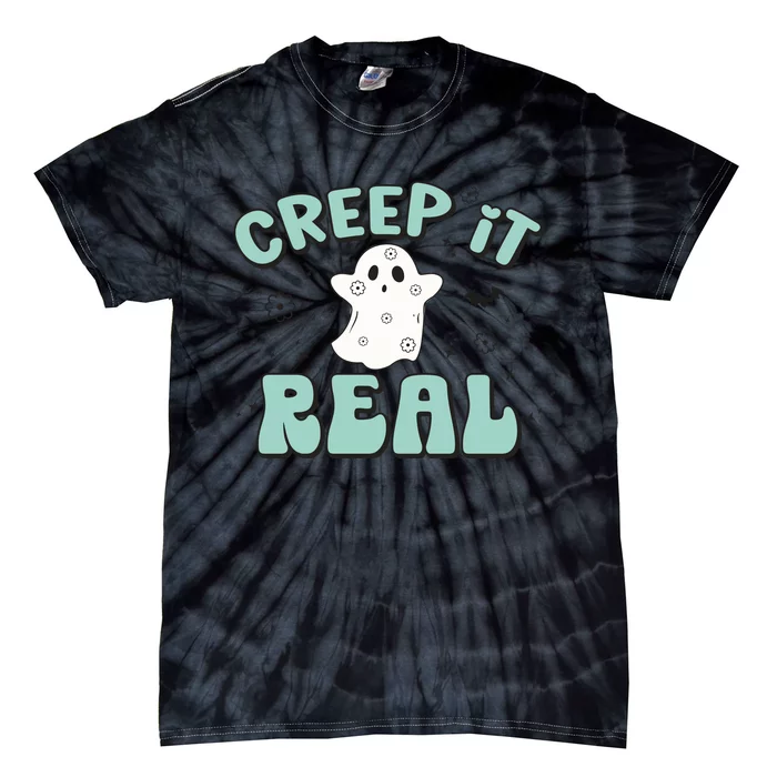 Vintage Retro Halloween Creep It Real Ghost Boy Fall Season Gift Tie-Dye T-Shirt