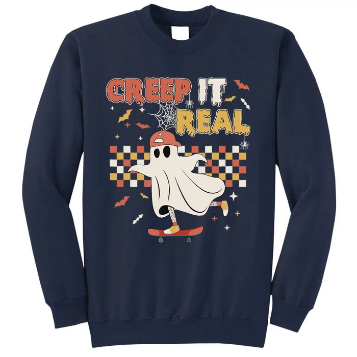 Vintage Retro Halloween Creep It Real Ghost Boy Fall Tall Sweatshirt