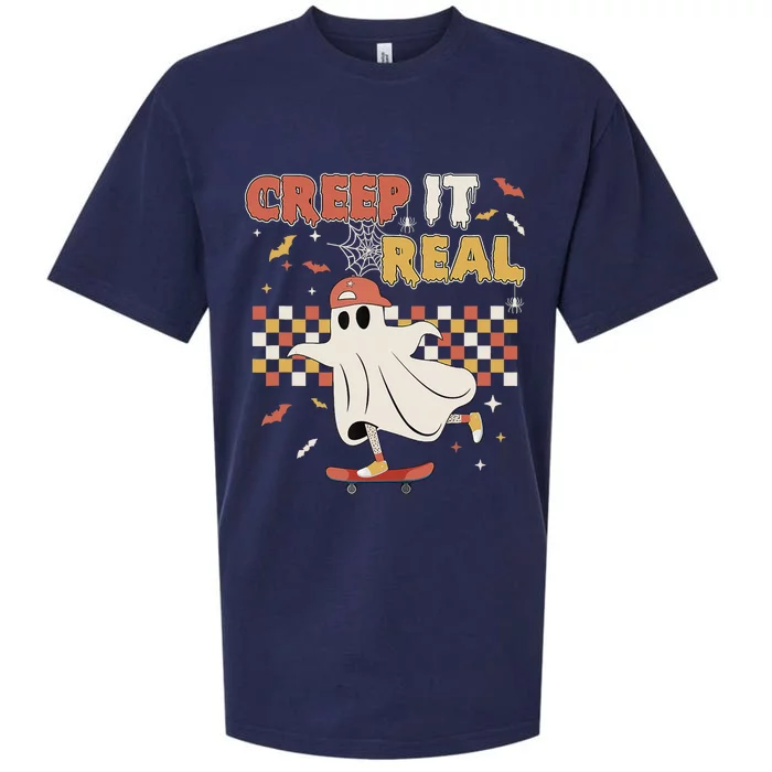 Vintage Retro Halloween Creep It Real Ghost Boy Fall Sueded Cloud Jersey T-Shirt