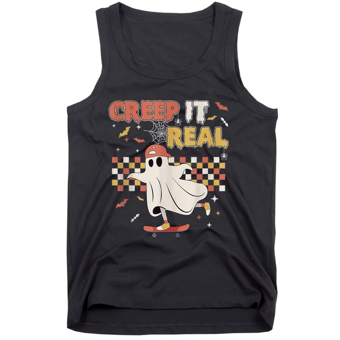 Vintage Retro Halloween Creep It Real Ghost Boy Fall Tank Top