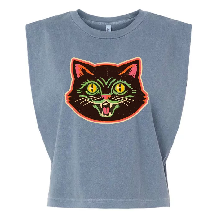 Vintage Retro Halloween Cat Face Garment-Dyed Women's Muscle Tee