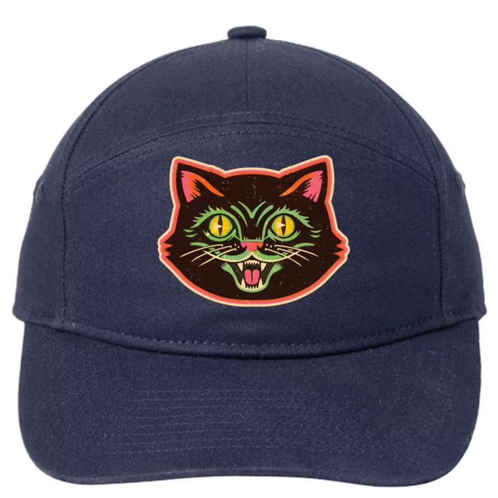 Vintage Retro Halloween Cat Face 7-Panel Snapback Hat