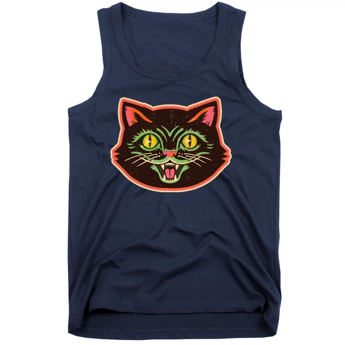 Vintage Retro Halloween Cat Face Tank Top