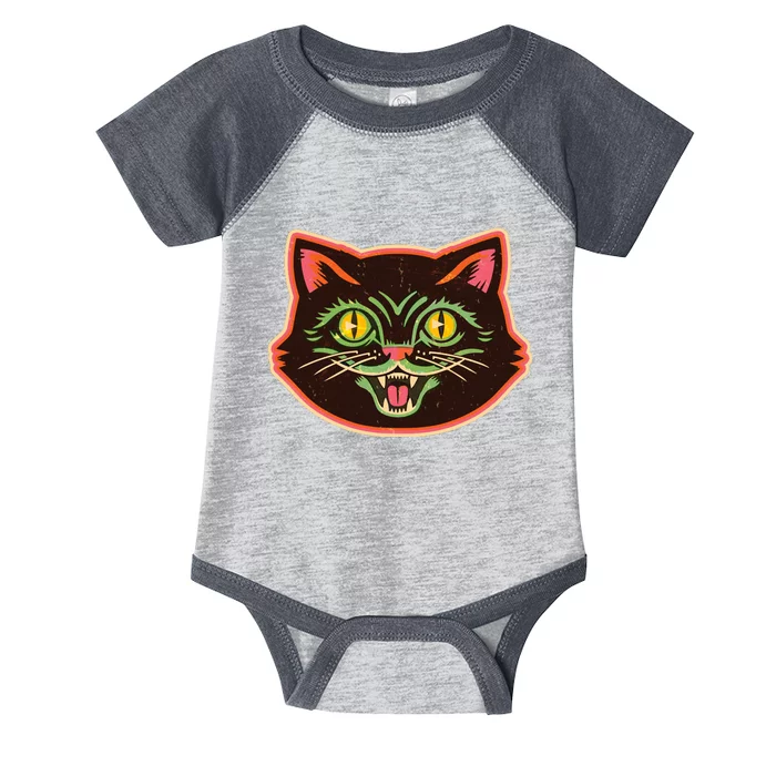 Vintage Retro Halloween Cat Face Infant Baby Jersey Bodysuit