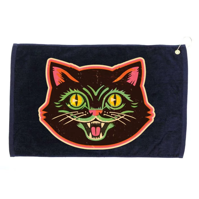 Vintage Retro Halloween Cat Face Grommeted Golf Towel