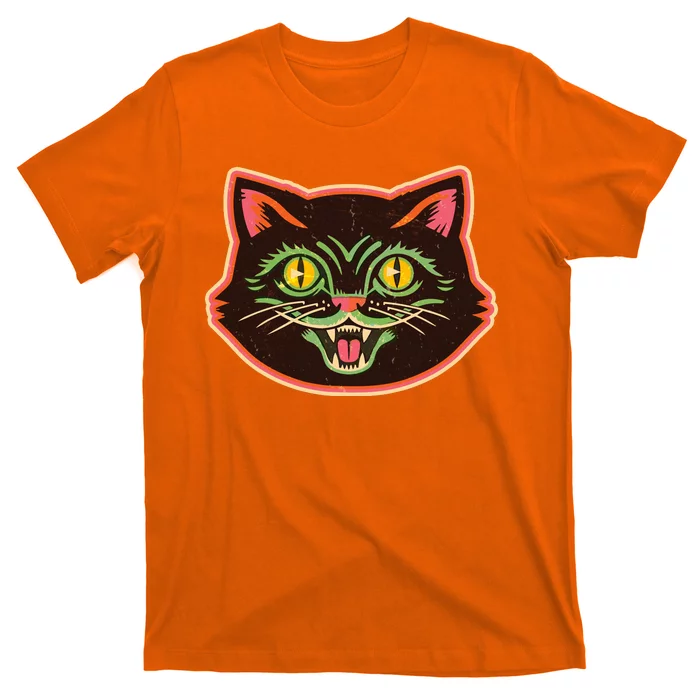 Vintage Retro Halloween Cat Face T-Shirt