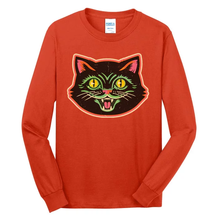 Vintage Retro Halloween Cat Face Tall Long Sleeve T-Shirt