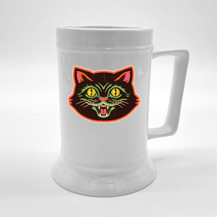 Vintage Retro Halloween Cat Face Front & Back Beer Stein