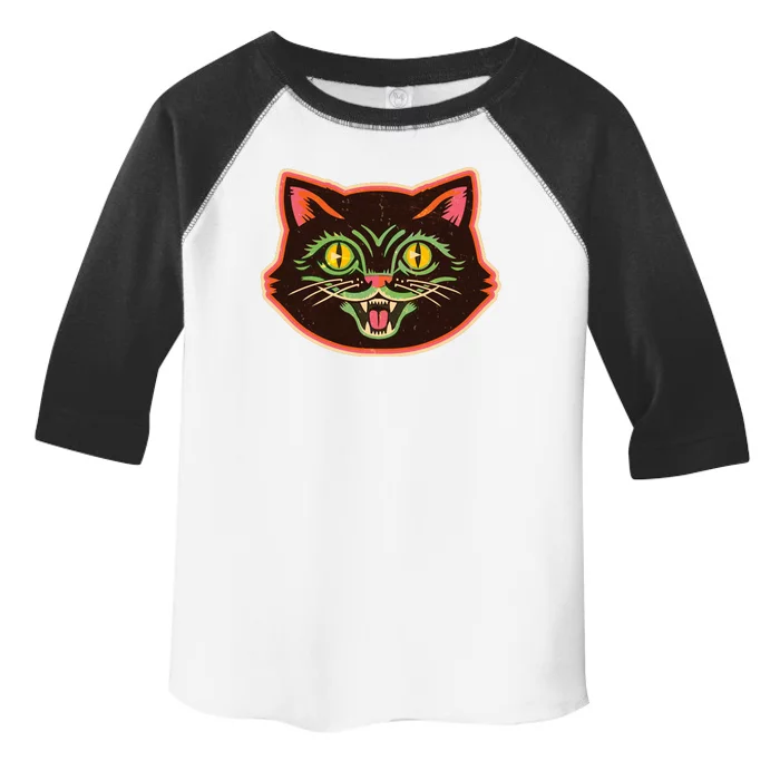 Vintage Retro Halloween Cat Face Toddler Fine Jersey T-Shirt