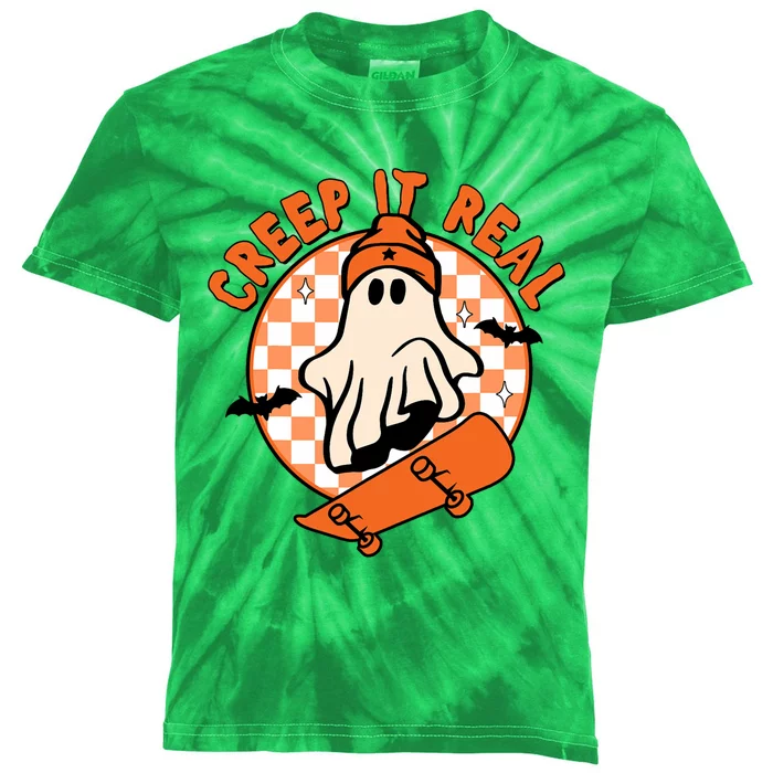 Vintage Retro Halloween Creep It Real Ghost Boy Fall Season Kids Tie-Dye T-Shirt