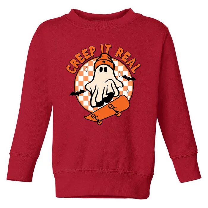 Vintage Retro Halloween Creep It Real Ghost Boy Fall Season Toddler Sweatshirt