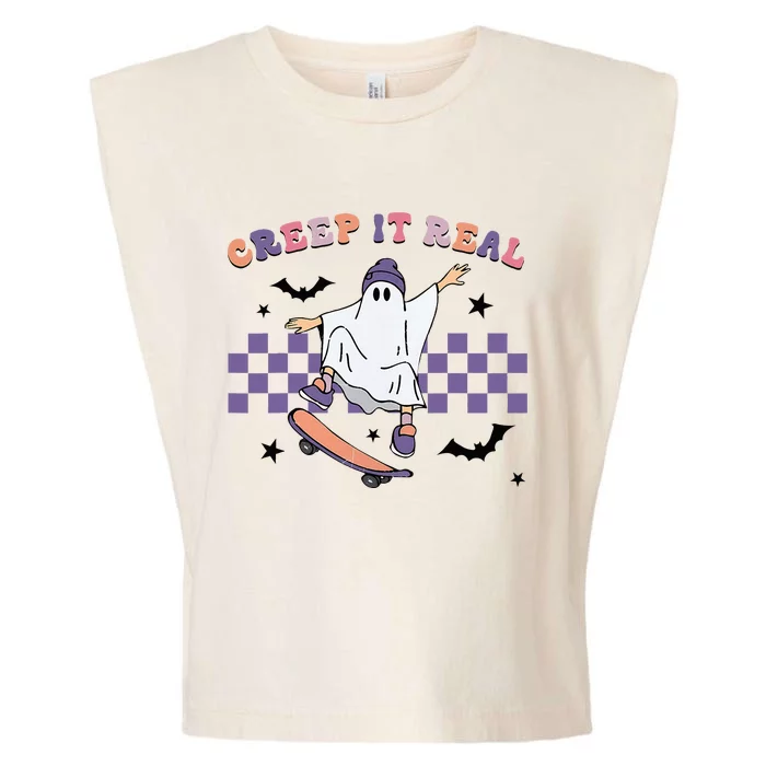 Vintage Retro Halloween Creep It Real Ghost Fall Season Garment-Dyed Women's Muscle Tee