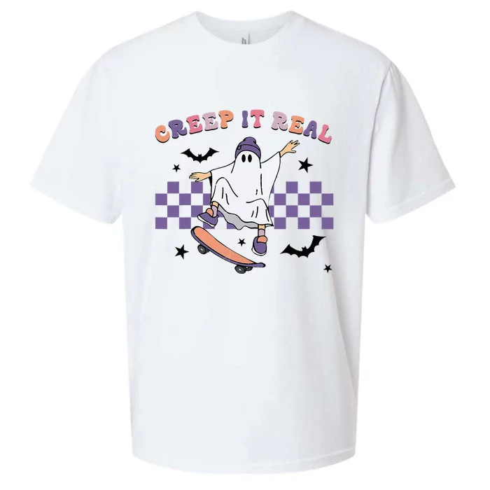 Vintage Retro Halloween Creep It Real Ghost Fall Season Sueded Cloud Jersey T-Shirt