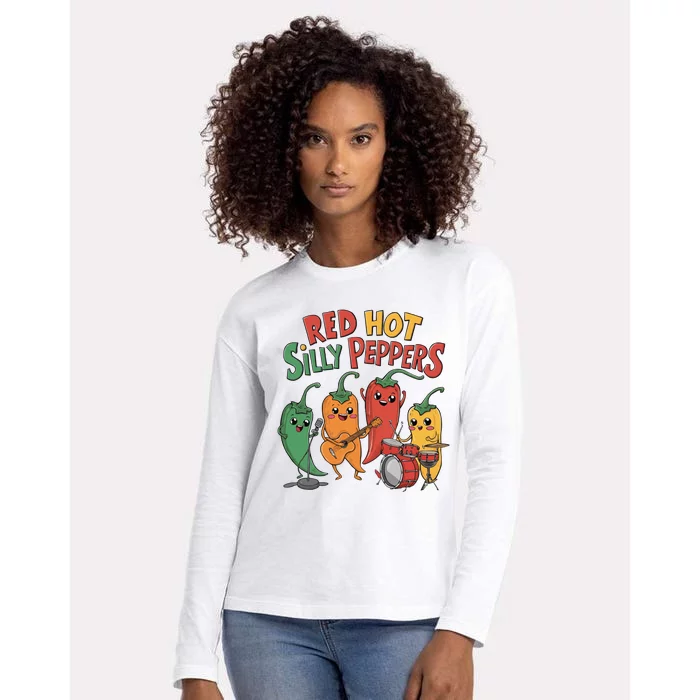 Vintage Red Hot Silly Peppers Unique 90s Funny Cartoons Womens Cotton Relaxed Long Sleeve T-Shirt