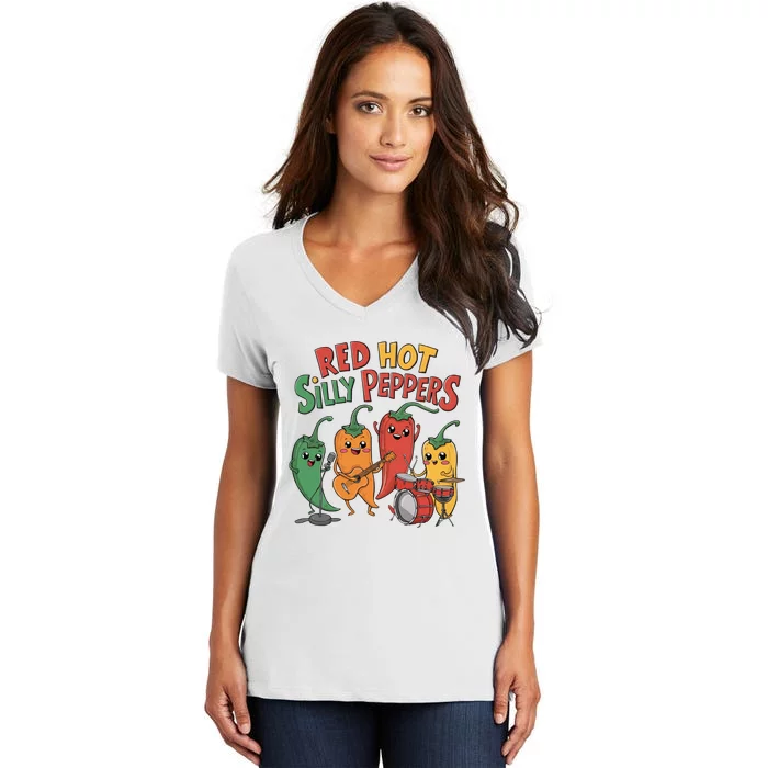 Vintage Red Hot Silly Peppers Unique 90s Funny Cartoons Women's V-Neck T-Shirt