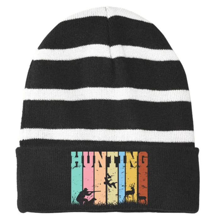 Vintage Retro Hunting Hunter Striped Beanie with Solid Band