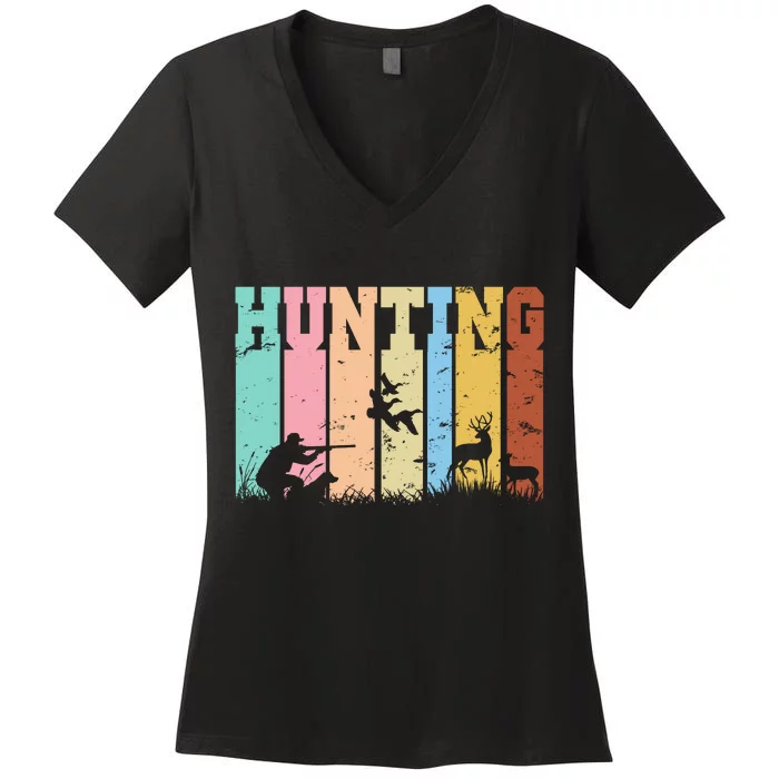 Vintage Retro Hunting Hunter Women's V-Neck T-Shirt