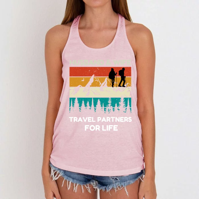 Vintage Retro Hiking Camping Couples Hiker Camp Partners Great Gift Women's Knotted Racerback Tank