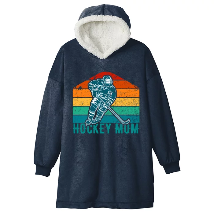 Vintage Retro Hockey Mom Gift Hooded Wearable Blanket