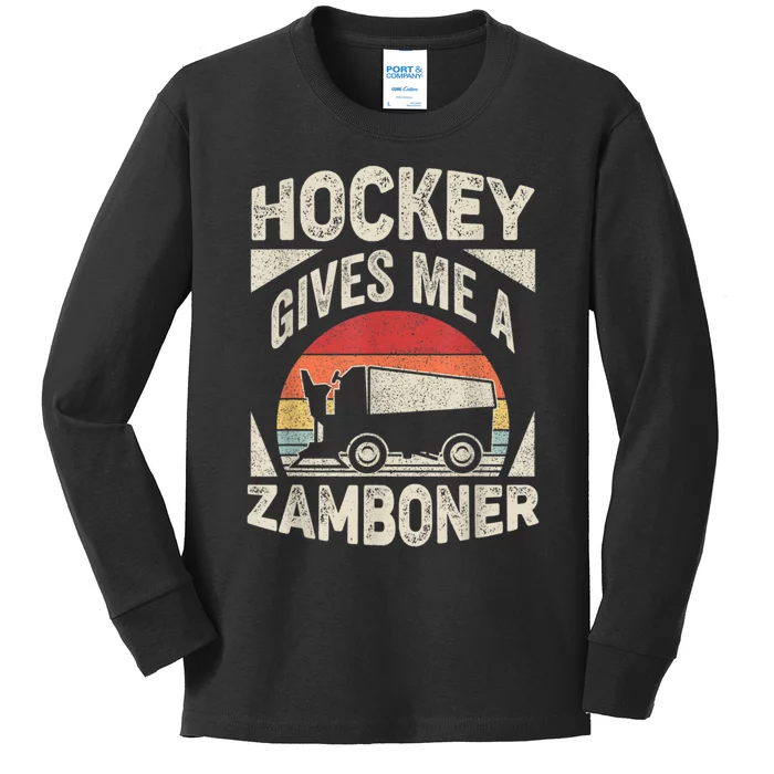 Vintage Retro Hockey Gives Me A Zamboner Hockey Kids Long Sleeve Shirt