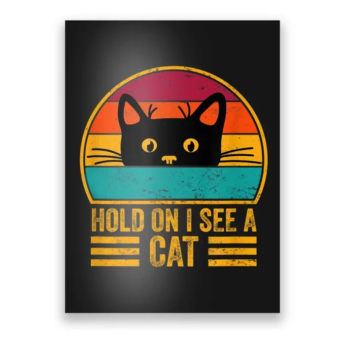 Vintage Retro Hold On I See A Cat Funny Cat Lovers Sayings Poster