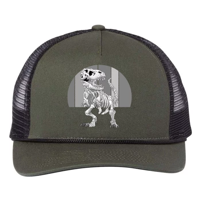 Vintage Retro Halloween Dinosaur Skeleton T Rex Scary Funny Gift Retro Rope Trucker Hat Cap