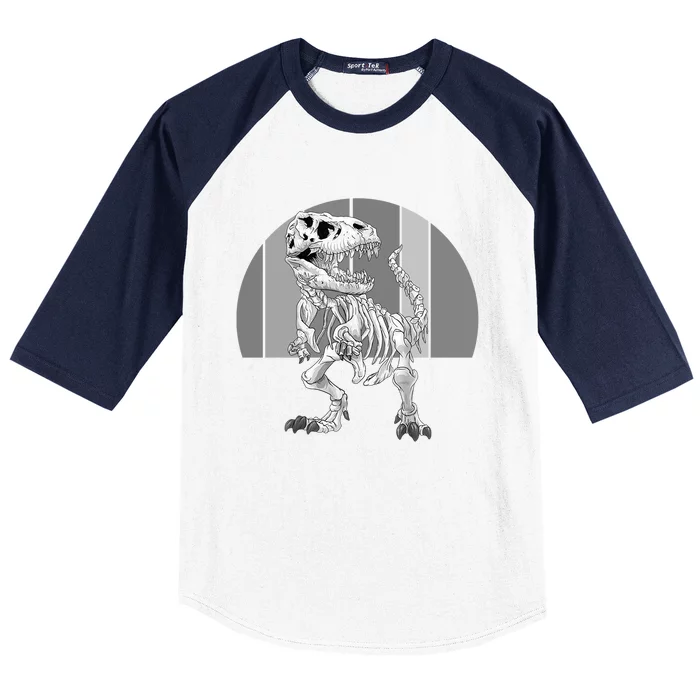 Vintage Retro Halloween Dinosaur Skeleton T Rex Scary Funny Gift Baseball Sleeve Shirt