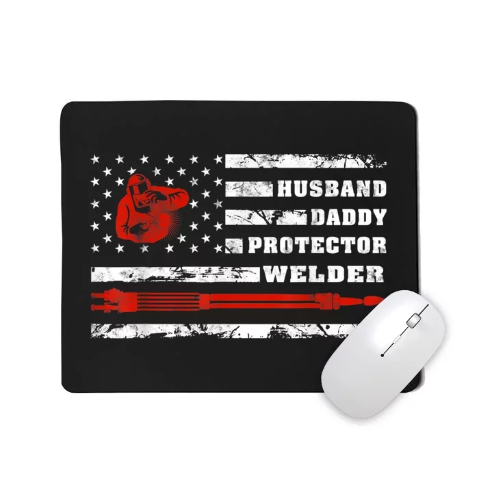 Vintage Retro Husband Daddy Protector Welder American Flag Mousepad