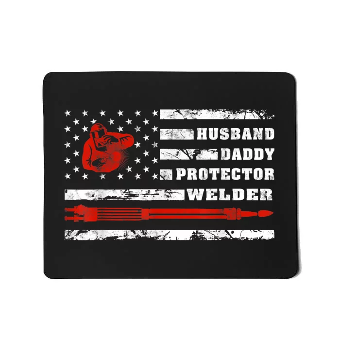 Vintage Retro Husband Daddy Protector Welder American Flag Mousepad