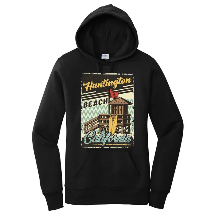 Vintage Retro Huntington Beach California Sunset Surf Gift Women's Pullover Hoodie