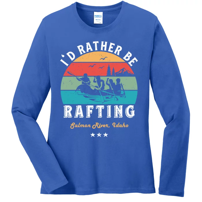 Vintage Retro I'd Rather Be Water Rafting Salmon River Idaho Gift Ladies Long Sleeve Shirt