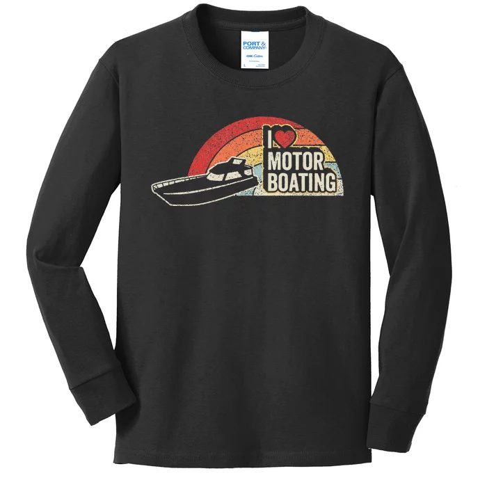 Vintage Retro I Love Motor Boating Funny Boater Kids Long Sleeve Shirt