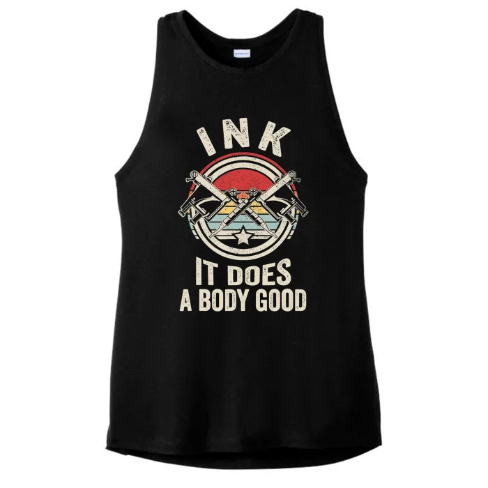 Vintage Retro Ink Inked Funny Tattoo Artist Tattoo Guns Ladies Tri-Blend Wicking Tank