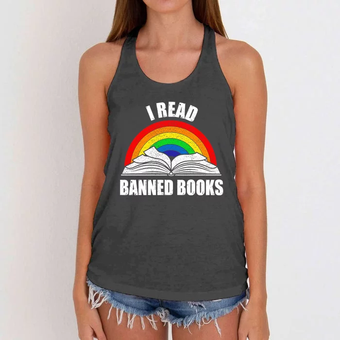 Vintage Retro Im With The Banned Banned Books Reading Books Women's Knotted Racerback Tank