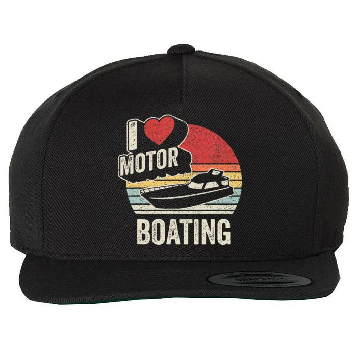 Vintage Retro I Love Motor Boating Funny Boater Wool Snapback Cap