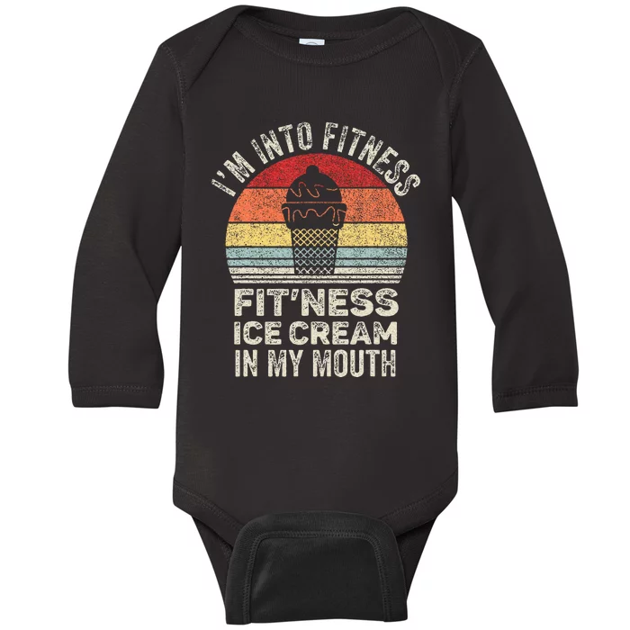 Vintage Retro IM Into Fitness Ice Cream In My Mouth Workout Baby Long Sleeve Bodysuit