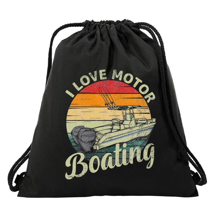 Vintage Retro I Love Motor Boating Funny Boater Drawstring Bag