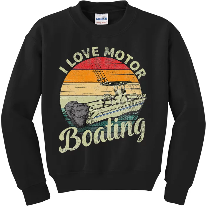 Vintage Retro I Love Motor Boating Funny Boater Kids Sweatshirt