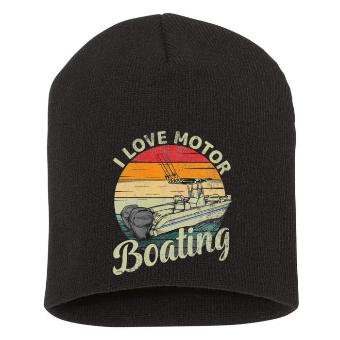 Vintage Retro I Love Motor Boating Funny Boater Short Acrylic Beanie