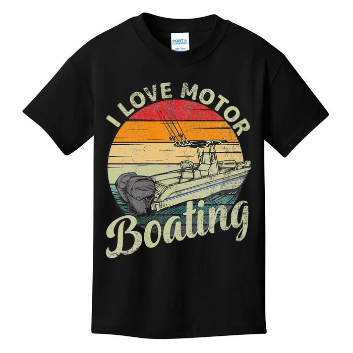 Vintage Retro I Love Motor Boating Funny Boater Kids T-Shirt