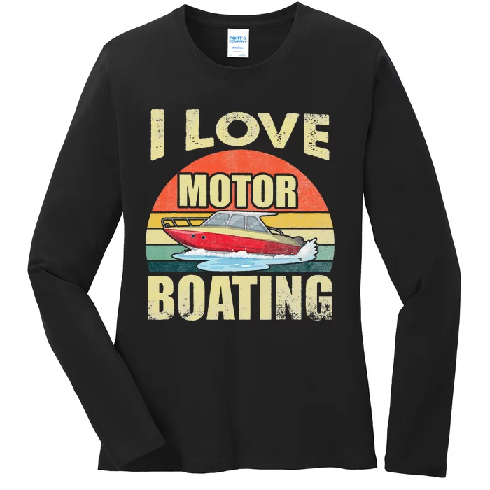 Vintage Retro I Love Motor Boating Funny Boater Ladies Long Sleeve Shirt