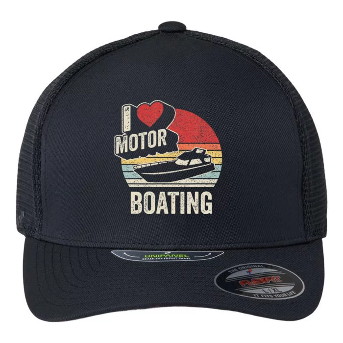 Vintage Retro I Love Motor Boating Flexfit Unipanel Trucker Cap