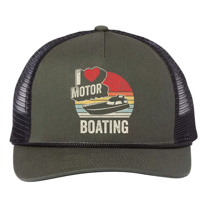 Vintage Retro I Love Motor Boating Retro Rope Trucker Hat Cap